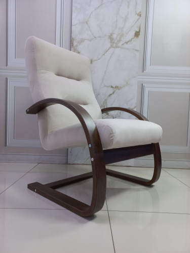 Кресло для отдыха Неаполь Модель 4 (Орех текстура/Ткань бежевый Velutto 04)