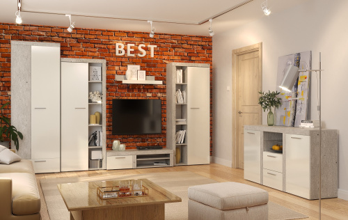 Комод Бест-9 (Бетон/Белый)