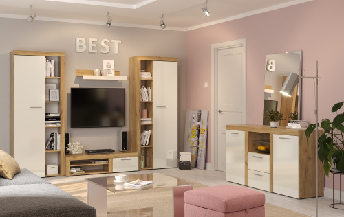 Полка универсальная Бест-5.3 (Дуб табачный/Белый глянец)