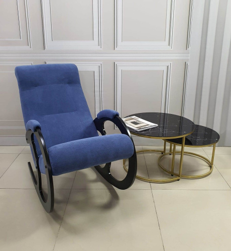 Кресло-качалка Неаполь Модель 3 (Венге-эмаль/Ткань Синий Denim blue)
